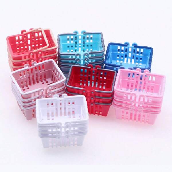 1pc Miniature Plastic Rectangular Shopping Basket Accessory, Random Color Dolls House Play Food Toys Micro Scene Supermarket Prop