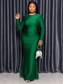 BIUBIU 女士加大码优雅派对鸡尾酒会女士露背吊带和美人鱼下摆紧身性感派对连衣裙，长袖连衣裙