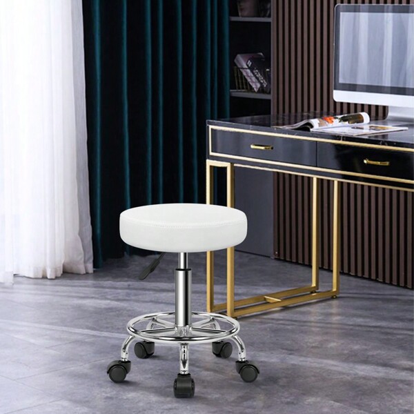 KKTONER Tabouret à roulettes de Bureau Tabouret de Bar réglable en Hauteur 49-64cm   Blanc