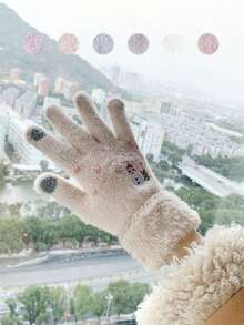 1 件雪人圆点刺绣保暖女士手套，街头户外万物寒冷，家庭聚会，节日礼物 - 彩色 - 查看 6