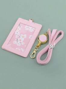 1 Pezzo Porta Card Rosa Con Lanyard, Carino Articolo Per Ufficio Scolastico Per Id Studente, Abbonamento Autobus, Badge Di Lavoro, Custodia Estetica Per Card