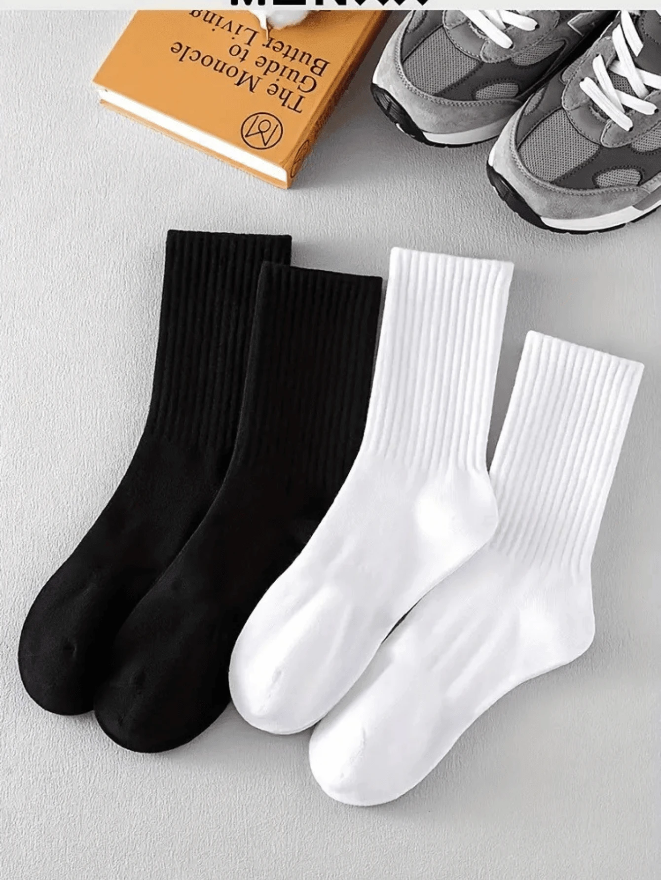 Kit 12 Pairs Of Long Tube Socks Cotton Polyester Black White Men's Women's - Đen và trắng - Xem 1