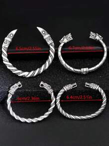 GuoShuang 4 件精美维京口部护身符男士手链 - 仿古镀银，复古合金珠宝，无马赛克设计，是送给狼爱好者情人节的完美礼物 - 復古銀色 - 查看 6