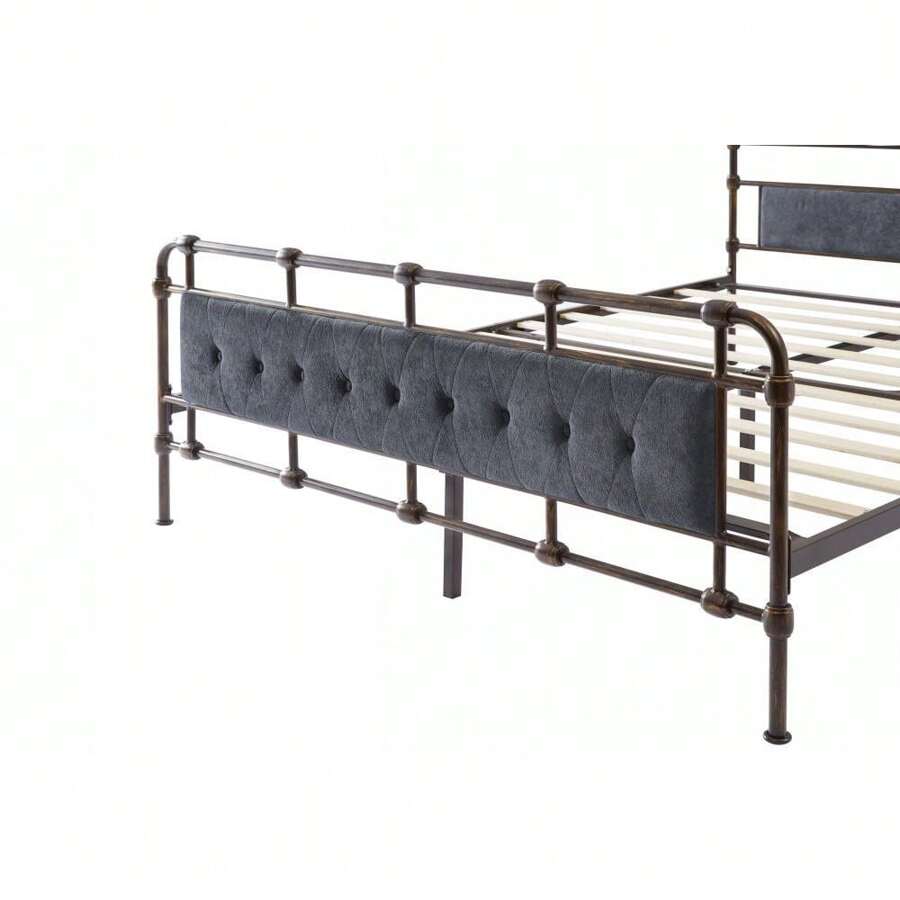 Queen Size High Boad Metal Bed With Soft Head And Tail, No Spring, Easy