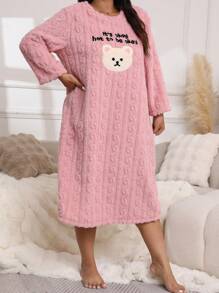 Pijama vestido de manga larga con estampado de perro jacquard, acolchado y con forro polar, ropa de casa suave para mujer de talla grande
