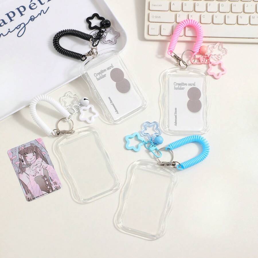 Acrylic Photocard Holder Keychain Photo Card Holders 3 Inch ID Badge Holder Bus Card Credit ID Bank Card Holder - Multicolor - View 1