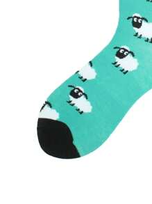 1 Pair Of Cartoon Sheep Print Socks Comfortable Breathable Mid-Tube Socks Unisex Colorful Socks