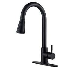 Kitchen Sink Faucet Single Handle Pull Out Sprayer Mixer Taps W/Soap Dispenser - 黑色+皂液器 - 查看 4