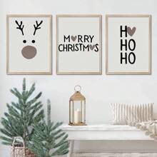 3pcs/Set ​Poster For | Decoration | Wallpapers | Mural | Reindeer Merry HoHoHo| Time Advent, Wall Canvas Decor, Ideal Gifts For Hallway Bedrooms And Living Room Home Decor Christmas Decorations Room Decor Christmas - Multicolor - View 9