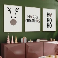 3pcs/Set ​Poster For | Decoration | Wallpapers | Mural | Reindeer Merry HoHoHo| Time Advent, Wall Canvas Decor, Ideal Gifts For Hallway Bedrooms And Living Room Home Decor Christmas Decorations Room Decor Christmas - Multicolor - View 1