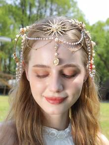 1 vương miện cưới bằng vàng sang trọng quyến rũ dành cho phụ nữ, vương miện cô dâu bằng hợp kim kẽm lấp lánh cho mọi mùa - Vàng - Xem 2