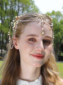 1 vương miện cưới bằng vàng sang trọng quyến rũ dành cho phụ nữ, vương miện cô dâu bằng hợp kim kẽm lấp lánh cho mọi mùa - Vàng - Xem 3