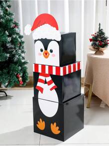 3 piezas Cajas apilables con diseño de pingüino navideño, cajas de regalo de Navidad y Año Nuevo para sorpresa, decoración de hogar, fiesta y mesa para Navidad 2025 y Año Nuevo, accesorios para fotografía