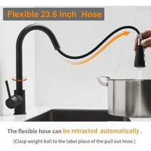 Kitchen Sink Faucet Single Handle Pull Out Sprayer Mixer Taps W/Soap Dispenser - 黑色+皂液器 - 查看 9
