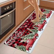 1 件圣诞格子背景卡车和圣诞树门垫 - 白色 - 查看 2