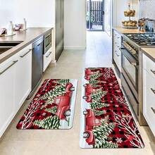 1 件圣诞格子背景卡车和圣诞树门垫 - 白色 - 查看 5