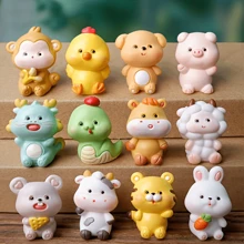 1 件 12 生肖动物摆件 - 树脂鼠、牛、虎、兔、龙、蛇、马、羊、猴、鸡、狗、猪摆件，适用于花园和家居装饰