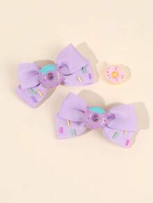 2 chiếc kẹp tóc nơ dễ thương ngọt ngào cho bé gái, nơ tóc trang trí hình bánh rán, kẹp tóc mái, thích hợp sử dụng hàng ngày - Nhiều màu - Xem 11