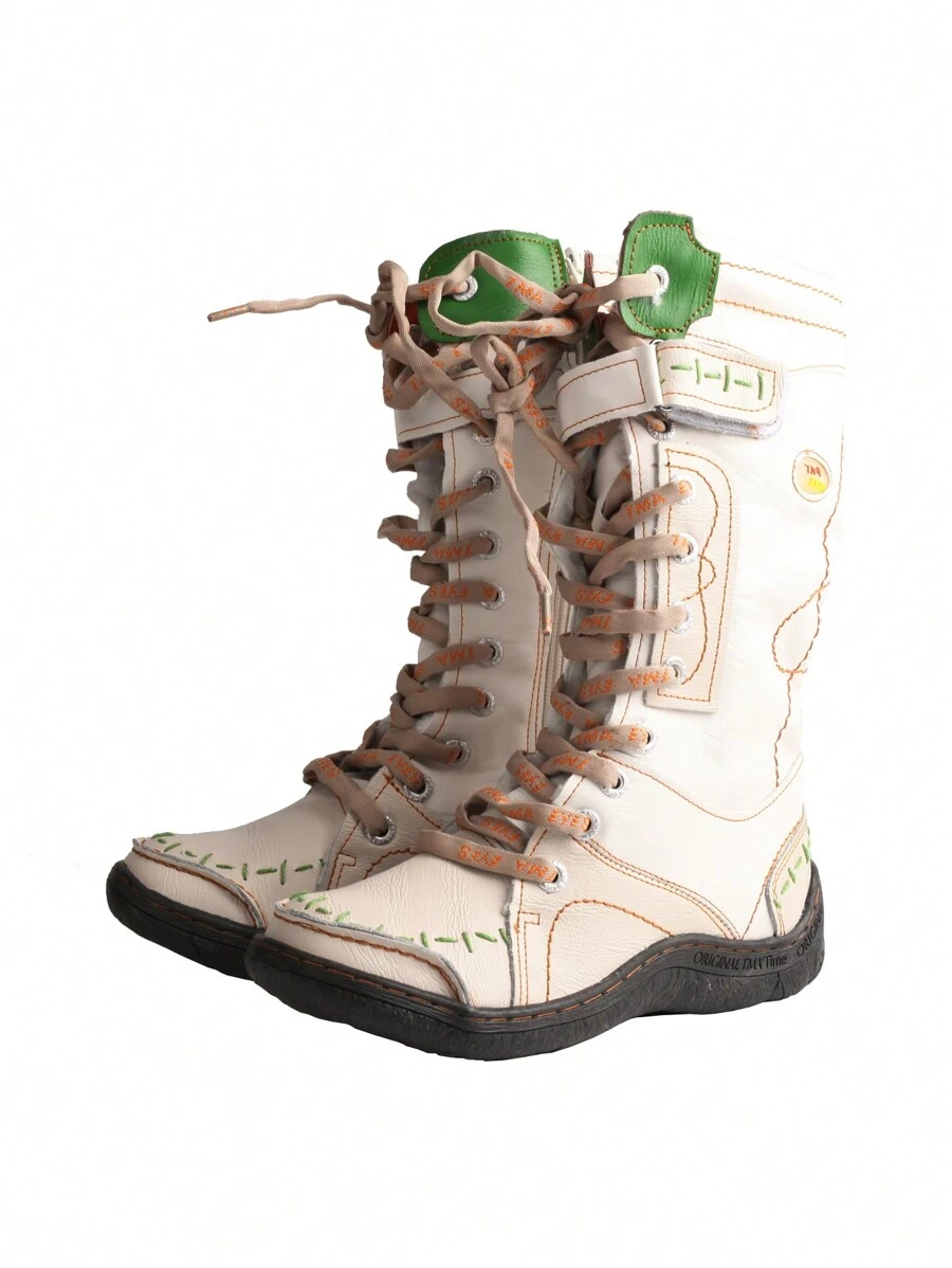 1 Pair Of Women's Padded Warm Winter Boots Non-Slip Wear Side Zipper PU And Leather Splicing Fashion Women's Boots - 白色 - 查看 1