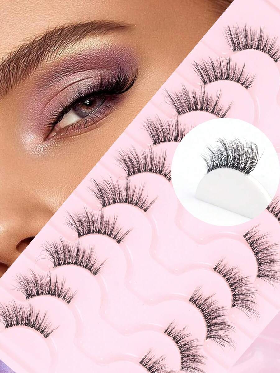 10 Pairs Natural Half Eyelashes,Cat Eye Transparent Stem Wispy Manga