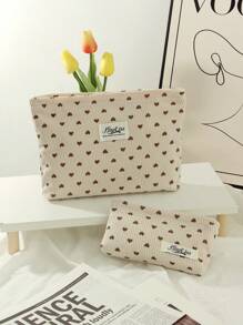 1 PC Corduroy Heart Make Up Bag, Fashionable And Casual Large Capacity Portable Zipper Makeup Bags, Travel And Vacation Essentials Cosmetic Bags For Sanitary Napkins, Pouch Pads, Wired Earphones, Earpods, Headphones, Charger, Lipsticks, Cosmetics, Perfume, Skin Care And Beauty Products, Home Decor, Keys, Holiday Gifts Makeup Travel Toiletry Organizer Essentials Gifts, Makeup Pouch, Christmas Gifts, Pouch, Gifts Pouch / Small Handbag, Makeup Organizer, Mini Pouch, Large Capacity Pouch, Gifts Christmas Gifts, Gift Ideas For Women