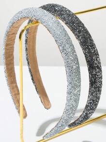 2 件/套韩式闪亮星星装饰发箍，简约优雅发带，百搭发饰，适合女士和女孩日常佩戴 - 灰色白色 - 查看 2