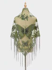 1pc Butterfly Embroidery Lace Hollow Triangular Scarf/Shawl - Multicolor - View 1
