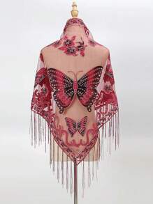 1pc Butterfly Embroidery Lace Hollow Triangular Scarf/Shawl - Multicolor - View 10