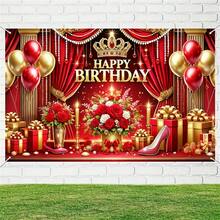 奢华的红色和金色生日装饰：适合派对场景和节日庆祝活动 - 70.86x43.3 英寸摄影工作室道具 - 彩色 - 查看 7