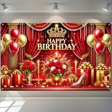 奢华的红色和金色生日装饰：适合派对场景和节日庆祝活动 - 70.86x43.3 英寸摄影工作室道具 - 彩色 - 查看 3