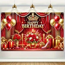 奢华的红色和金色生日装饰：适合派对场景和节日庆祝活动 - 70.86x43.3 英寸摄影工作室道具 - 彩色 - 查看 6