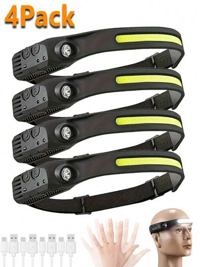 1PC Waterproof Rechargeable Headlamp With 5 Ultra-Bright LED Lights, 4 Lighting Modes, Built-In 18650 Lithium Battery 600mah, Strong Light Flashlight For Fishing, Night Riding, Long-Range Ultra-Bright LED Mining Flashlight For Home Use, Adjustable Head Circumference, Very Suitable Camping, Hiking And Fishing