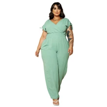 LIA ROSA Women's Plus Size Jumpsuit With Elastex Straps And V-Neck - verde menta - Ver 1