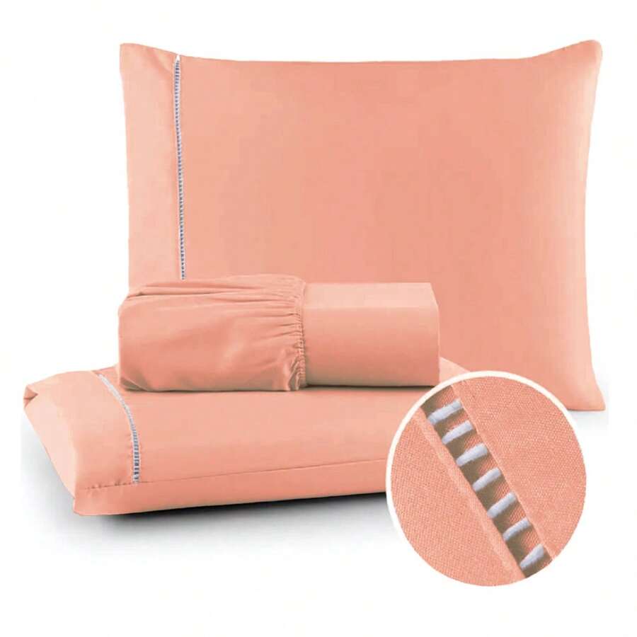 400 Thread Count Bedding Set With Elastic Band Hotel Standard All Sizes - cá hồi - Xem 1