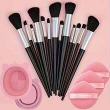 13 Cọ trang điểm, 3 Cọ trang điểm dạng đệm khí, Bông phấn, 1 Cọ trang điểm hình gấu, Hộp vệ sinh, Dụng cụ làm đẹp, Phấn mắt, Cọ đánh phấn chuyên nghiệp, Bộ cọ, Bộ cọ trang điểm, Bộ cọ trang điểm, Bộ trang điểm hoàn chỉnh, Bộ cọ trang điểm, Bộ trang điểm hoàn chỉnh, Bộ cọ, Bộ cọ trang điểm, Bộ quà tặng trang điểm, Bộ - Đen và trắng - Xem 12