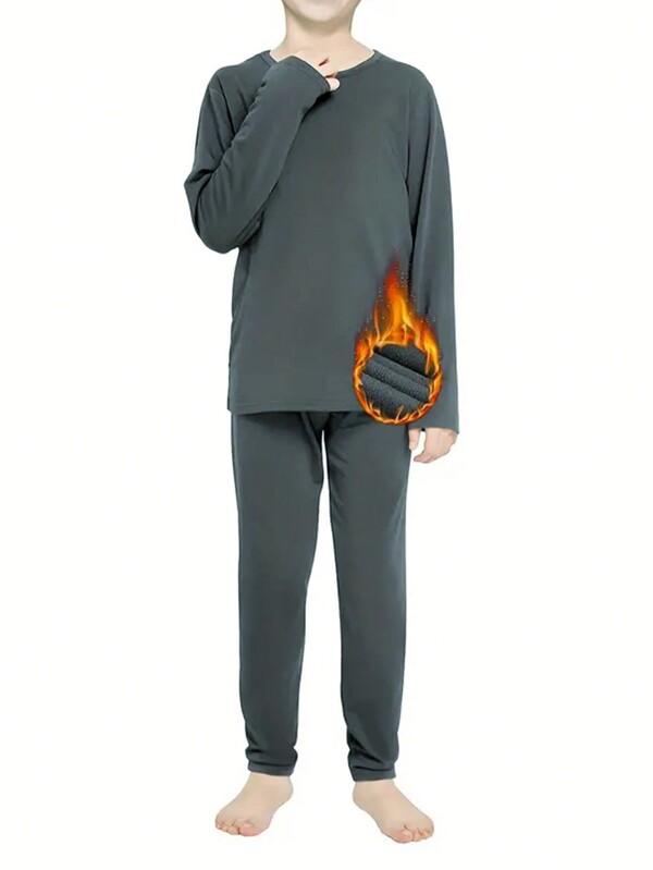1 Stück Jungen Graue Thermo Unterwäsche Set, Kälte Isolation Thermo Unterwäsche für Outdoor, Zuhause elastisch und bequem Pyjama, Herbst und Winter Geschenk