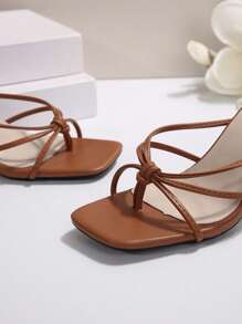 French Style Breeze Sandals, Summer Open Toe Slip-On Square Toe Chunky Heel Sandals For Women To Pair With Dresses - Brown - View 6