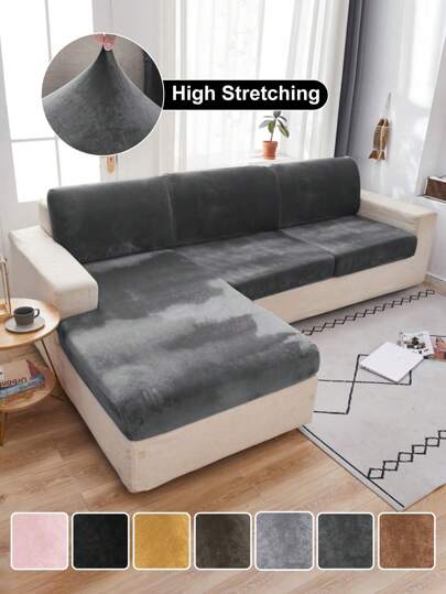1pc Solid Color Silver Fox Velvet Stretch Sofa Seat Cushion Cover, Dust-Proof Decorative Sofa Protector, Suitable For Hotel, Bedroom, Living Room Sofa, Dark Gray, Black, Champagne