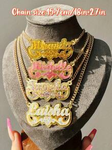 Spersonalizowany naszyjnik z imieniem, akrylowa tabliczka znamionowa, biżuteria - Bling Name Necklace - Personalized Name Chain - Prezenty świąteczne dla dziewczynek