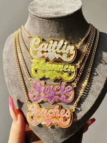 Spersonalizowany naszyjnik z imieniem, akrylowa tabliczka znamionowa, biżuteria - Bling Name Necklace - Personalized Name Chain - Prezenty świąteczne dla dziewczynek