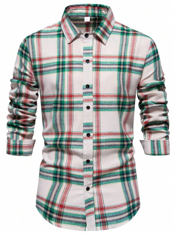 Camisa casual a cuadros para hombres, camisa de manga larga para hombres