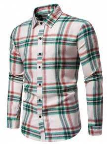 Camisa casual a cuadros para hombres, camisa de manga larga para hombres