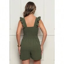 Jumpsuit With Padded Cup And Lastex Lining, Fitted, Loose Summer - 軍綠色 - 查看 4