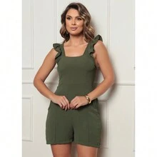 Jumpsuit With Padded Cup And Lastex Lining, Fitted, Loose Summer - 軍綠色 - 查看 7