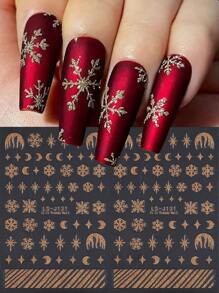 2 Sheets Gold Glitter Powder Snowflake Nail Art Stickers Star Moon 3D Self Adhesive Gold Snowflake Nail Decals Xmas Nail Supplies Manicure Sliders