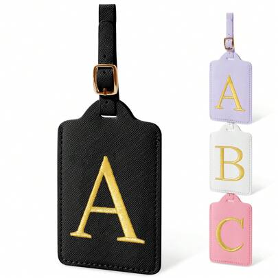 行李牌 PU 皮革用于行李箱 手提包 旅行包标签 行李箱标签 行李箱标签 标签带名片和隐私保护套（A~Z） 行李牌 旅行配件 旅行必需品 海滩旅行收纳袋 暑假返校包 学校用品 学校用品
