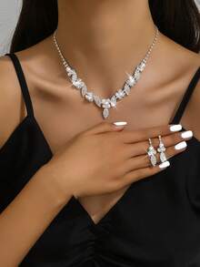 1 bộ trang sức cưới thời trang đa năng dành cho nữ, hoa tai vòng cổ đính ngọc trai giả & đá giả, phù hợp để đeo hàng ngày, đi biển, dự tiệc (Sản phẩm không bao gồm hộp) - bộ trang sức - Xem 8