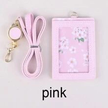 1 Pezzo Porta Card Rosa Con Lanyard, Carino Articolo Per Ufficio Scolastico Per Id Studente, Abbonamento Autobus, Badge Di Lavoro, Custodia Estetica Per Card