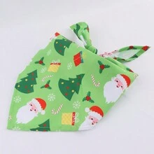 1 chiếc khăn quàng cổ phụ kiện Giáng sinh cho thú cưng, khăn Bandana hình tam giác họa tiết ông già Noel, cây thông Noel và gấu bông, yếm cho chó - màu xanh lá - Xem 8