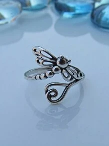 1 pièce Bague en forme de libellule de style boho couleur argent antique pour femmes, accessoire de bague rétro, bijoux - libellule - Voir 3